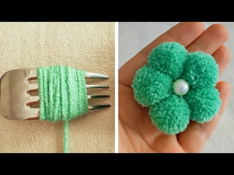 Super Easy Woolen Flower Making Trick with Fork - Hand Embroidery Designs - Amazing Trick -DIY Craft
