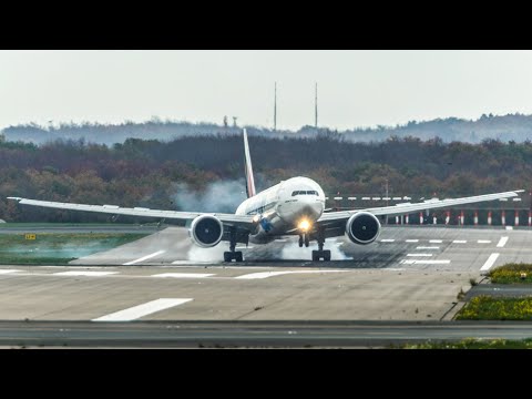 CROSSWIND LANDINGS during a STORMY DAY - BOEING 777, CRAZY A321 LANDING ... (4K)