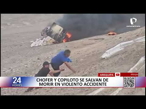 Arequipa: chofer y copiloto se salvan de morir tras violento accidente