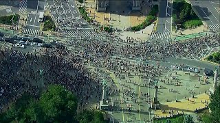 Aerials show thousands of protesters in NY, Boston