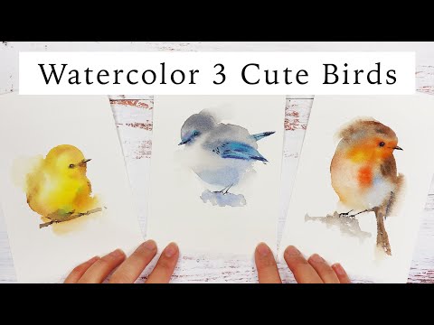 Easy Watercolor - How To Paint 3 Cute Birds Step By Step Tutorial