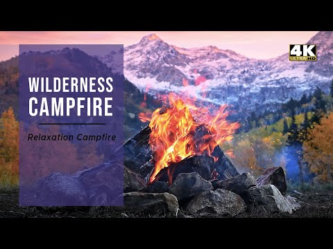 Autumn Campfire & Snow-Capped Mountains - 10 hour Fall Virtual 4K Fireplace & Relaxing Fire Sounds