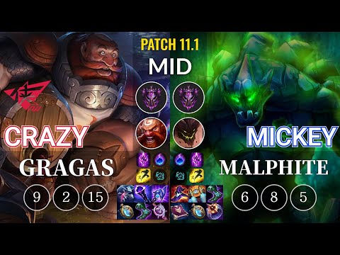 RW Crazy Gragas vs Mickey Malphite Mid - KR Patch 11.1