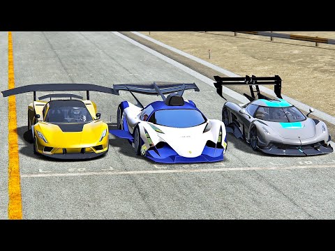 Devel Sixteen GTR vs Koenigsegg Jesko GTR vs Hennessey Venom GTR - Drag Race