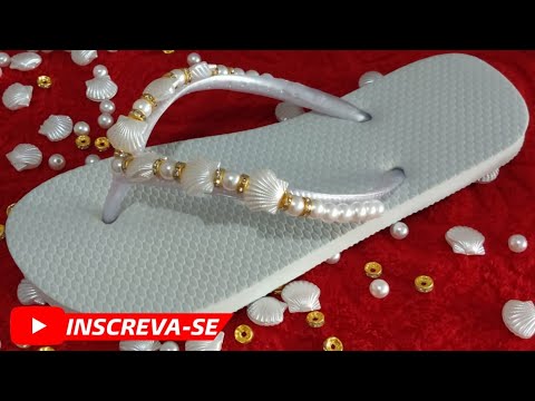 Como customizar chinelos com pérolas concha #art #chinelospersonalizados  #comocosturar