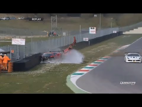 Ferrari Challenge Europe (Coppa Shell) 2018. Race 1 Mugello Circuit. Alexander Nussbaumer Huge Crash