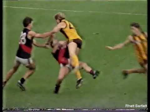 Dean Bailey knocked out in the last second of Rd 5, 1992 - Essendon v Hawthorn.