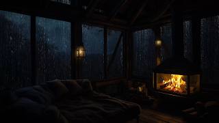 Relaxing Rainy Night in a Cozy Wooden Cabin with Warm Fireplace | Cozy Ambience to Deep Sleep