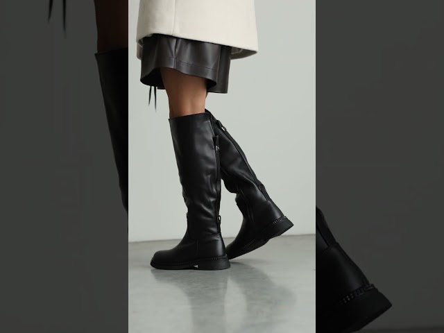 Чоботи жіночі шкіряні байка хутро 592641 Чорний Чоботи жіночі шкіряні хутро 592735 Чорні