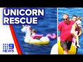 Girl swept out to sea on unicorn float | 9 News Australia