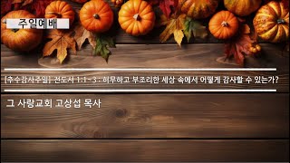 [추수감사 주일예배] 전도서 1:1~3 : 허무하고 부조리한 세상 속에서 어떻게 감사할 수 있는가?