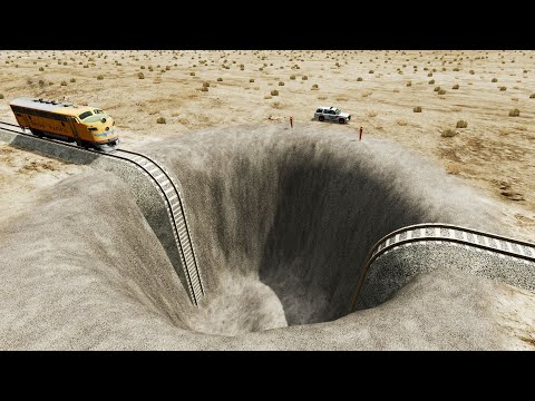 Trains vs Giant Pit – BeamNG.Drive