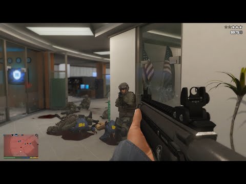 GTA V FIB Building Massacre + Epic 5 Star Cop Chase Escape [PEV]