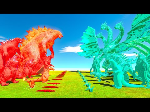 Red Godzilla vs Cyan King Ghidorah - Animal Revolt Battle Simulator