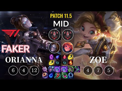 T1 Faker Orianna vs Zoe Mid - KR Patch 11.5