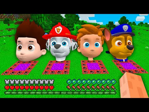 I found TNT UNDERGROUND PORTAL PAW PATROL RYDER and MARSHALL CHASE and ALEX in Minecraft