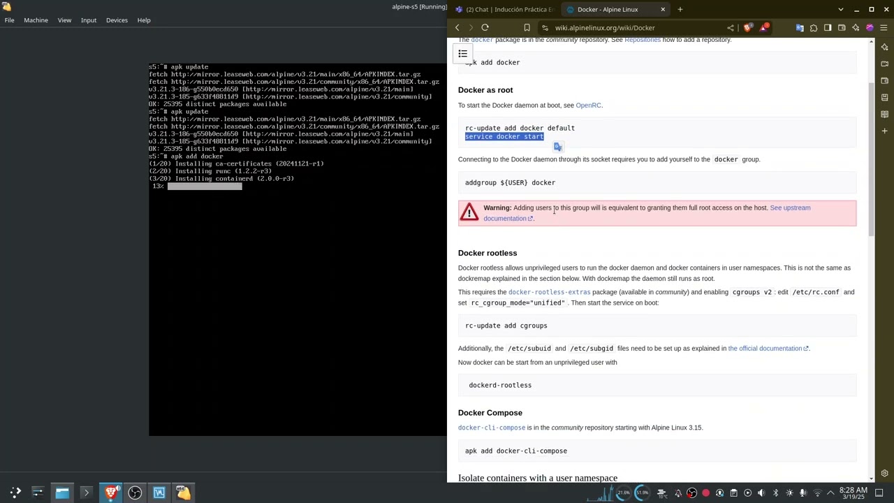 Install Docker on Alpine (as root)