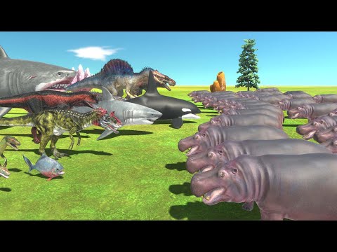 Dinosaurs VS Aquatics in Hippo Challenge - Animal Revolt Battle Simulator