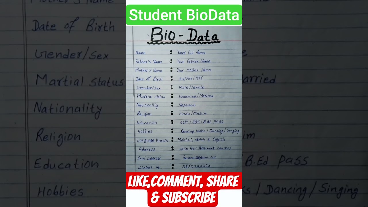 Bio-Data Format for Students | Simple Resume