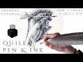 Quill pen-and-ink drawing tutorial/ Hand study in ink/ How to make a quill pen and how to use it