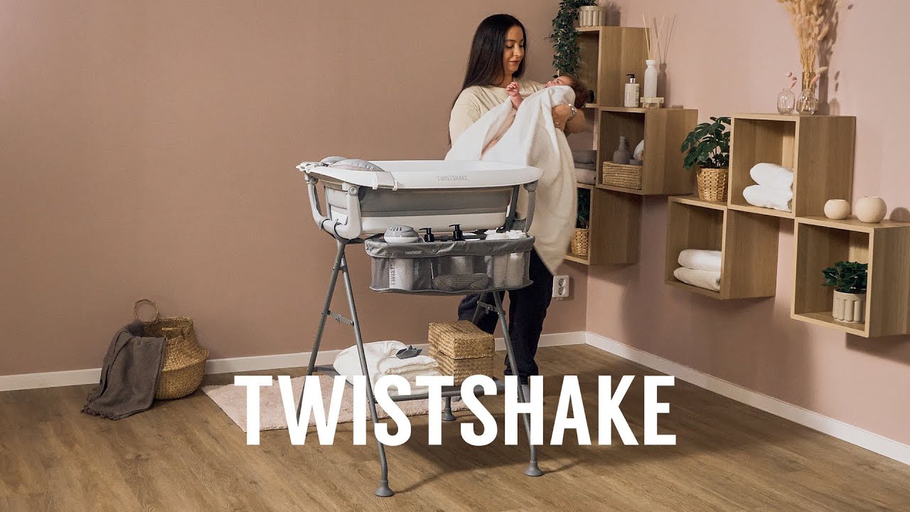 Twistshake Baby Badewanne + Kissen & Rinser & 3 Badetiere Pastel Grey