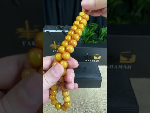 مسباح مسكي عسلي – خرز دائري وكركوشة معدنية