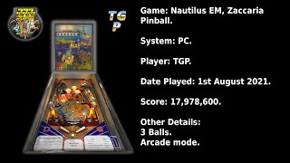 Nautilus EM - Zaccaria Pinball - Arcade mode, 3 balls - 17,978,600 points.