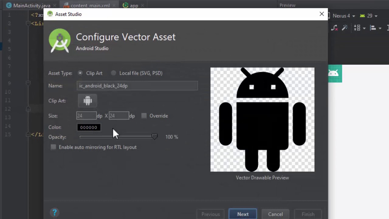 How To Use Built in Icons Of Android Studio Vector Asset