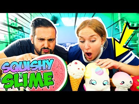 SQUISHY SLIME CHALLENGE - Nina & Kaan dürfen NICHT DEN FALSCHEN SQUISHY WÄHLEN für ihren Schleim