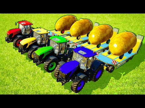 TRANSPORT LOADING GIANT COLORED POTATOES WITH JOHN DEERE TRACTORS - Farming Simulator 22