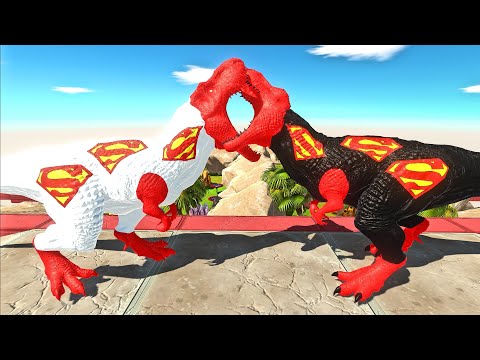 WHITE SUPERMAN T-REX vs BLACK SUPERMAN T-REX ISLAND DEATH RUN - Animal Revolt Battle Simulator ARBS