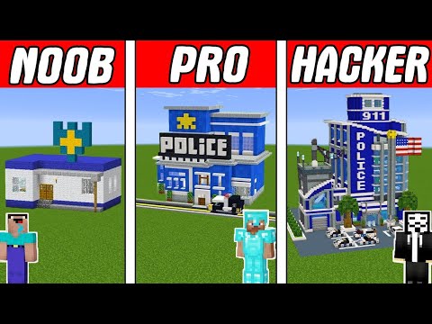 POLICE STATION BASE HOUSE BUILD CHALLENGE - NOOB vs PRO vs HACKER / MINECRAFT ANIMATION