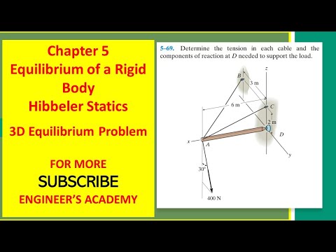 5-69 Equilibrium of a Rigid Body (3D Equilibrium) Hibbeler Statics 14th Edition Engineers Academy
