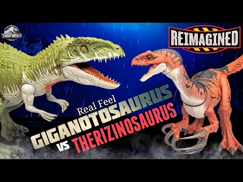 Mattel Jurassic World Reimagined Real Feel Giganotosaurus vs Therizinosaurus Review!!!
