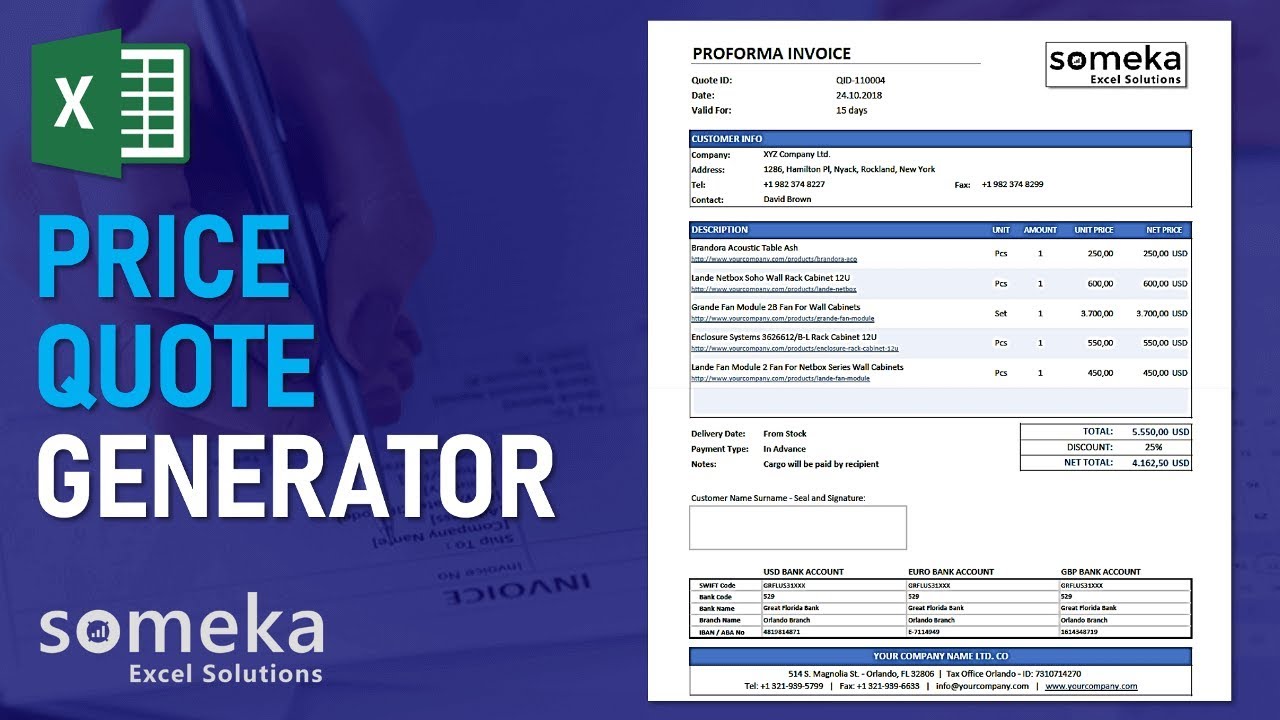 Price Quote Template - Excel Proforma Invoice Generator & Tracker Tool