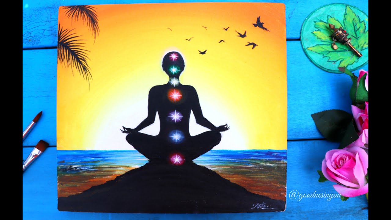 A Meditating Yoga Chakra Painting for Beginners / Step by Step Tutorial using Acrylic Colours