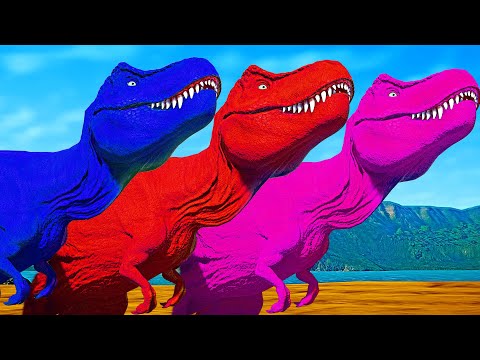 Tyrannosaurus Color Pack And  Green Alien Velociraptor Jurassic World Evolution Breakout & Eating