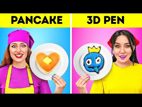 FANTASTIC 3D PEN VS PANCAKE ART CHALLENGE || Huggy Wuggy vs Kissy Missy! Cool DIY Ideas by 123 GO!