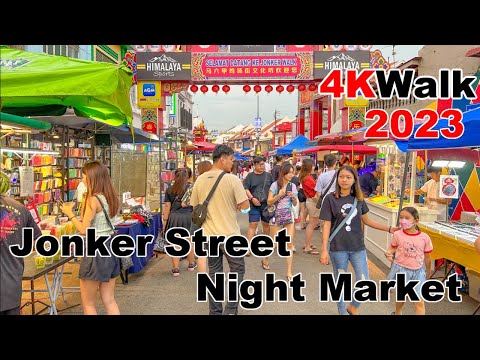 Explorando o imperdível mercado noturno da Jonker Street na Malásia: um banquete para os sentidos! - Caminhada em 4K