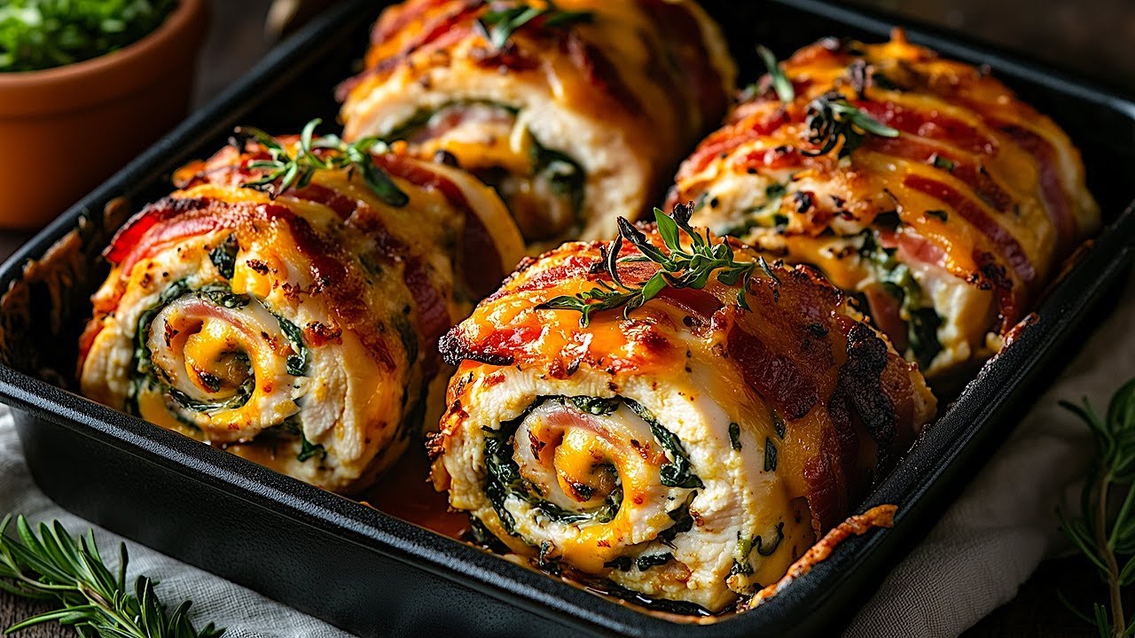 Hähnchenröllchen mit Cheddar und Spinat by Leckerste Essen — recipe photo