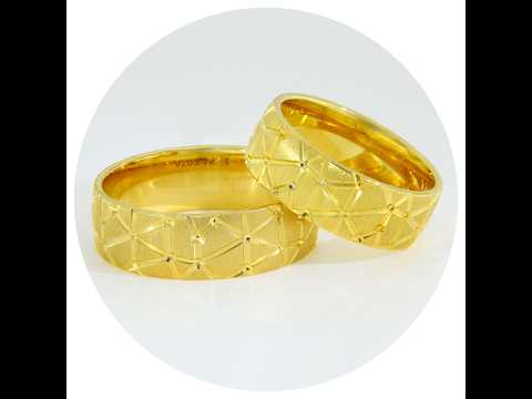 Verighete Aur Galben 14k cu Model Geometric Gravurat – Praga