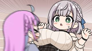 【手描き】団長の大胸筋にぶつかってしまうあくたん【白銀ノエル/湊あくあ/ホロライブ/切り抜き漫画】