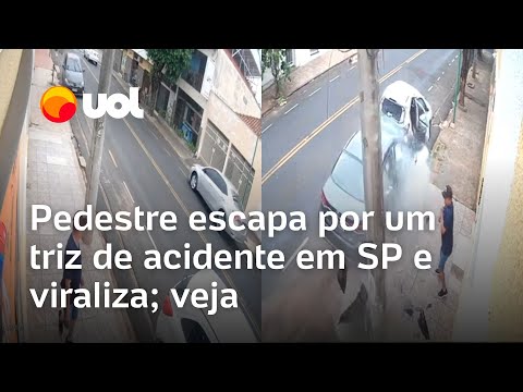 Pedestre é salvo por poste e escapa de carro desgovernado em Birigui (SP); imagens impressionam