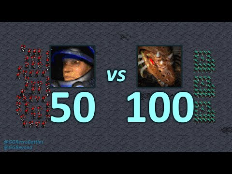 50 Marines vs 100 Zerglings - Same Cost - StarCraft Retro Battles