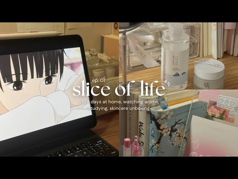 slice of life 🍵 cozy days at home, watching anime, studying, skincare unboxing