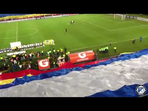 "La bandera más grande del planeta, hinchada de Millonarios" Barra: Comandos Azules • Club: Millonarios