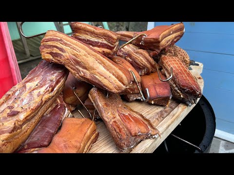 Curing and hot smoking pork belly and tenderloin. Smoking instructions
