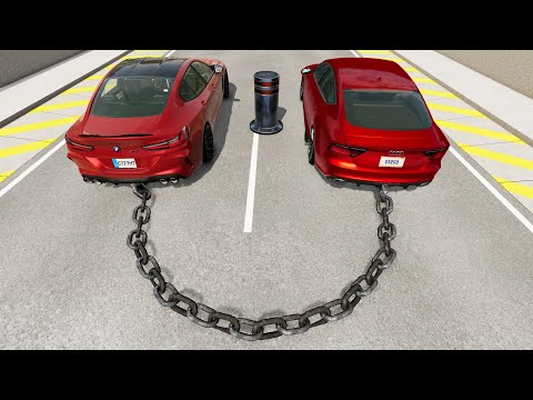 Chained Cars vs Bollards - BeamNG.drive