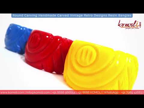 Handmade solid color resin carved carving bangle vintage bak...