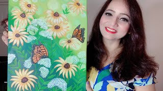 Beginner Acrylic Tutorial Beautiful Butterfly & Flower Painting On Canvas